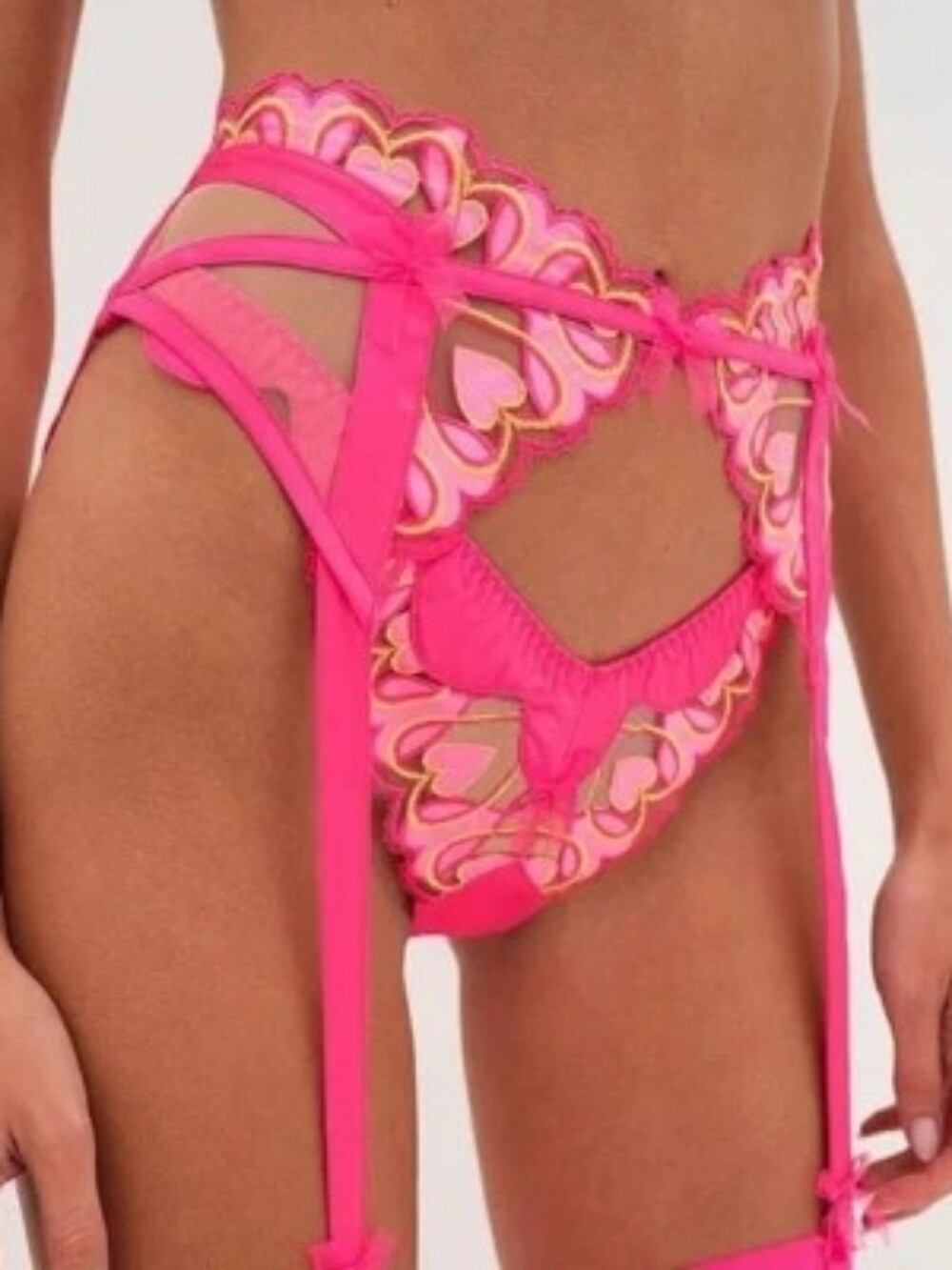 For Love And Lemons Graphic Hearts Scalloped Lace Garter Belt Lingerie Size XL